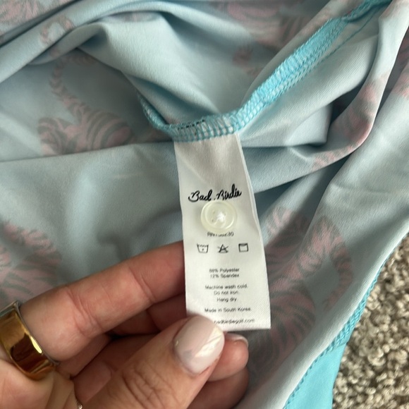 Bad Birdie Men’s Tourqouis Blue Polo with Pink Tigers Size Medium - Picture 4 of 8